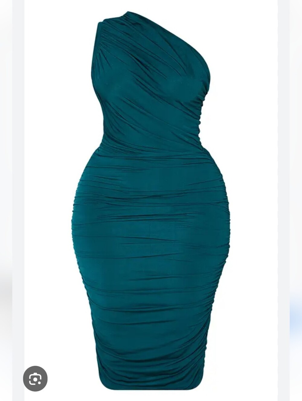 PrettyLittleThing NEW Emerald Green Ruched One Shoulder Stretch Dress Sz 6